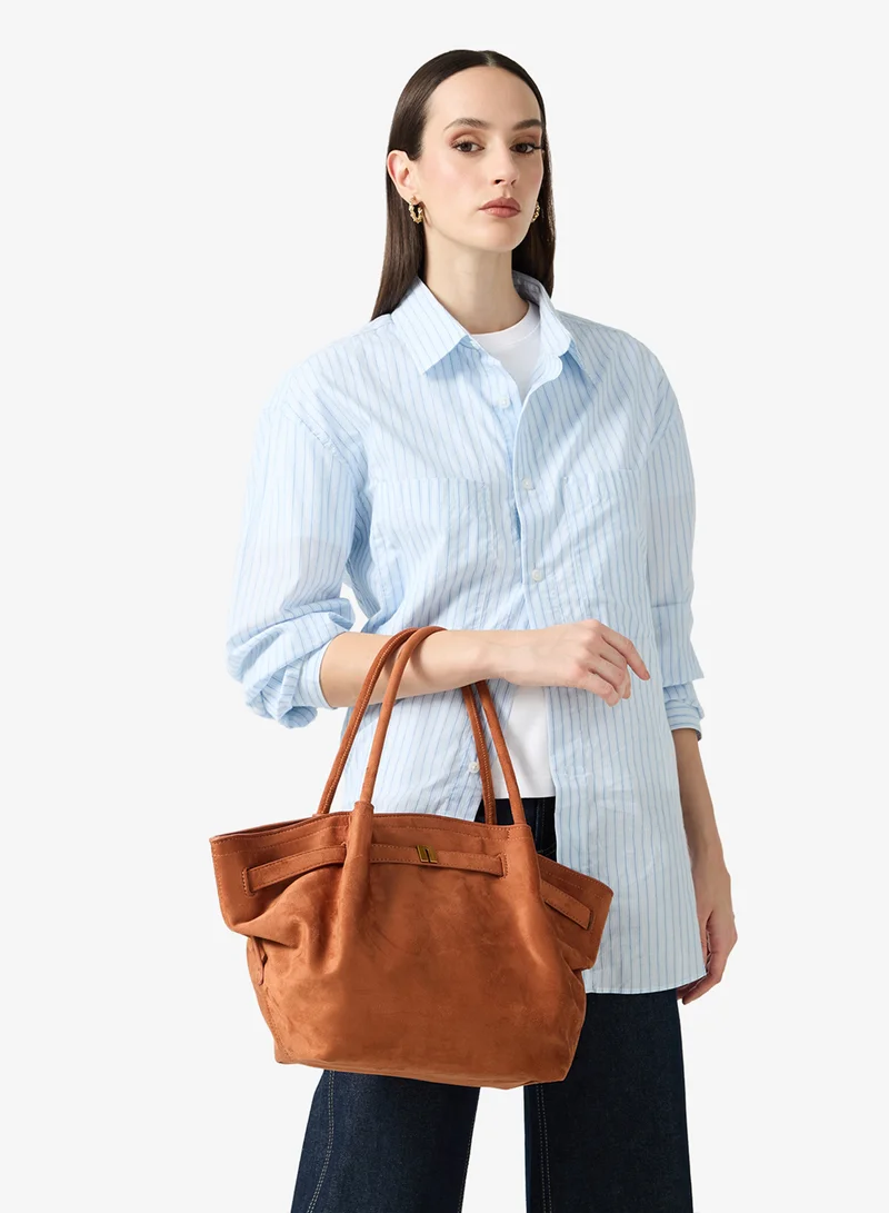 ELLA Brown Structured Suede Tote Bag With Gold Accent for Women | Best Price UAE